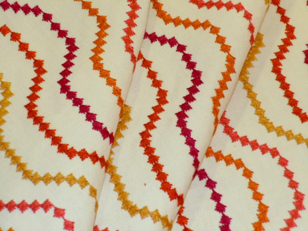 Linen Blend Embroidery Pattern Curves