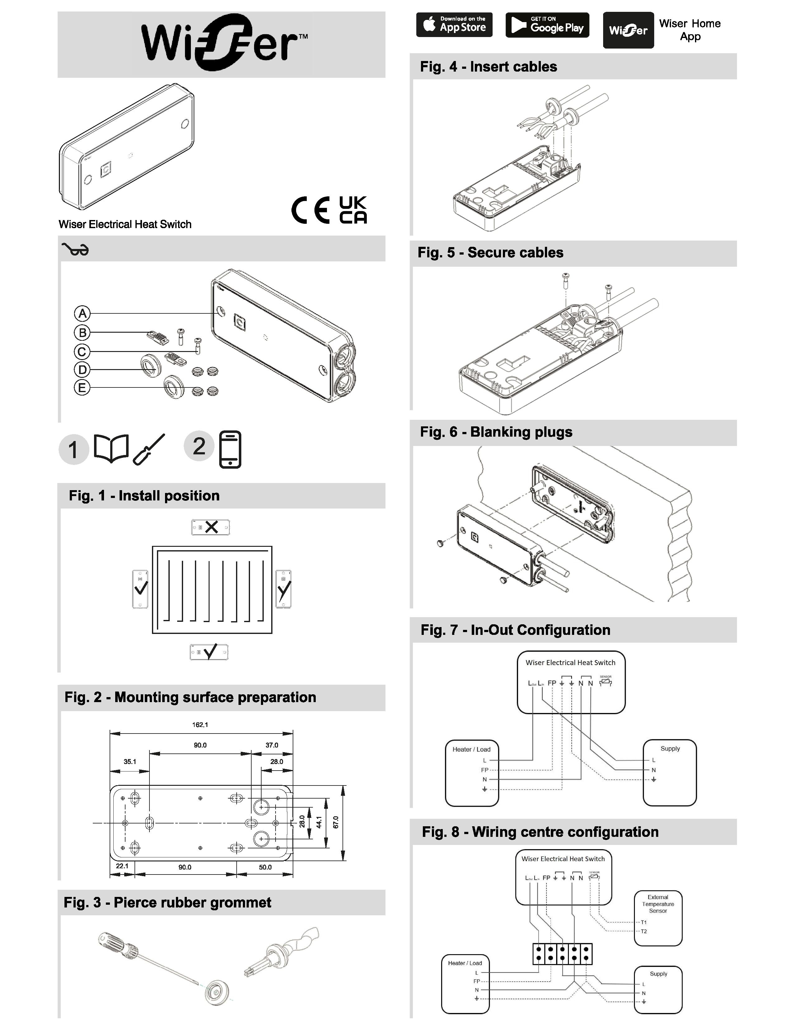 Where can I find a wiring diagram for the Wiser Electrical Heat Switch