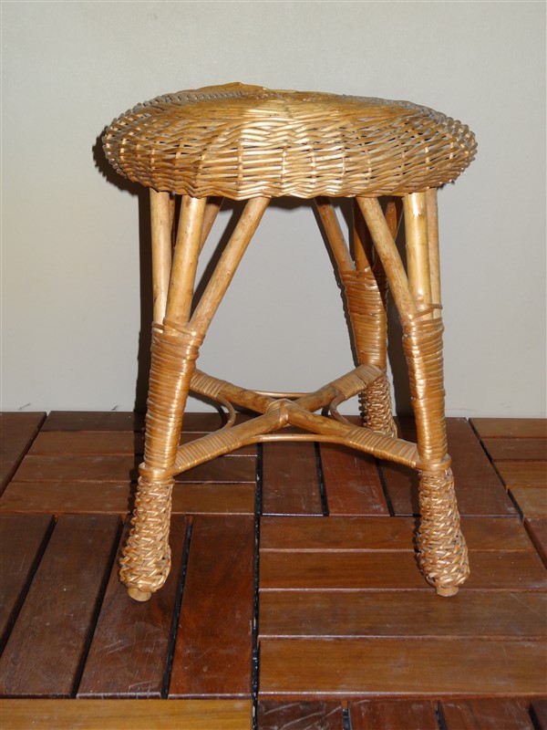 Vintage Rattan Ottoman Footstool eBay