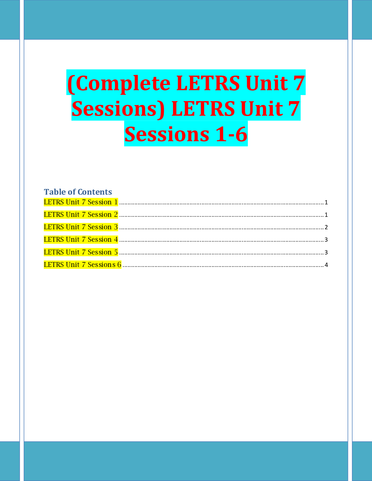 Letrs Unit 7 Sessions 1234567 Assessment Questions And Answers