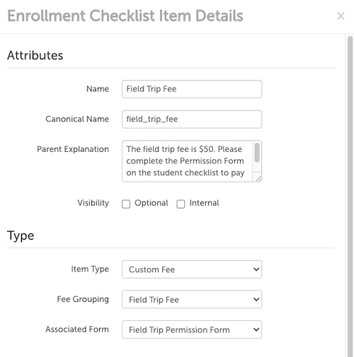 Custom Form Fee Management Finalsite Enrollment