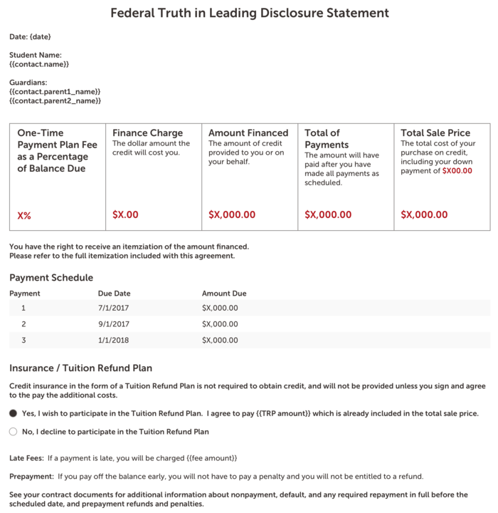 Federal Truth in Lending Disclosure (TILA) Finalsite Enrollment