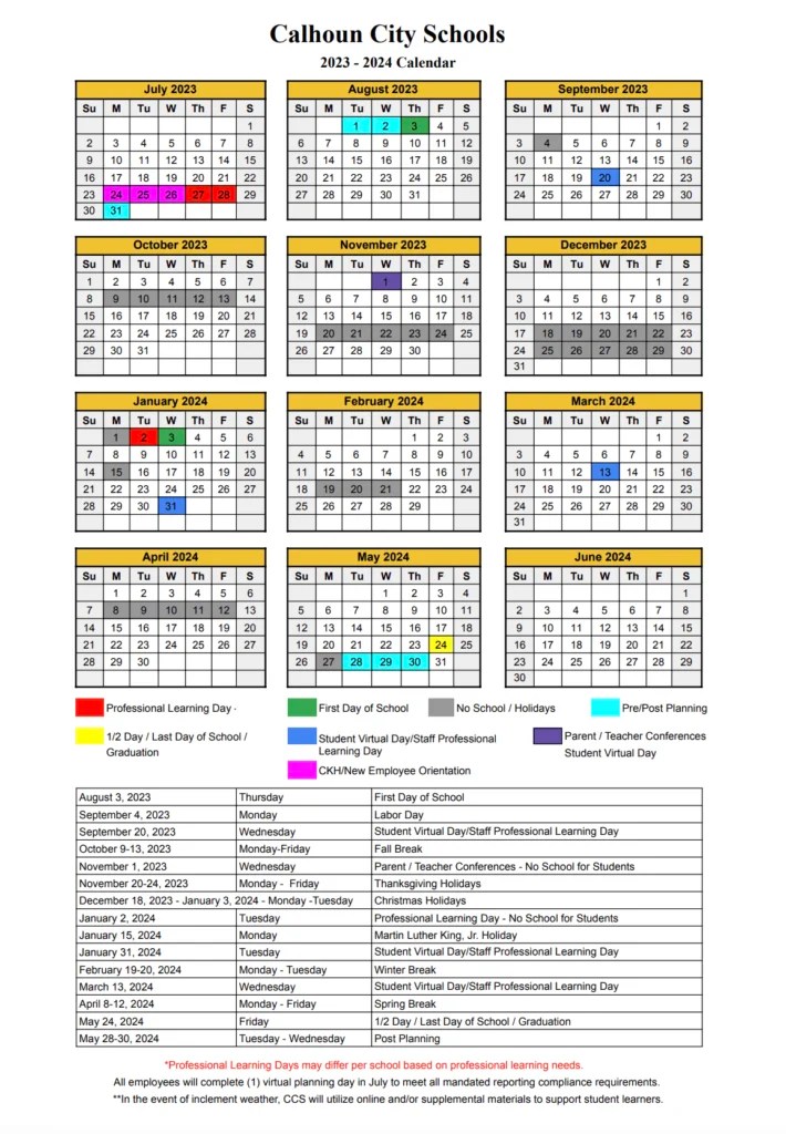 Calhoun City Schools Calendar 20242025 School Calendar Info