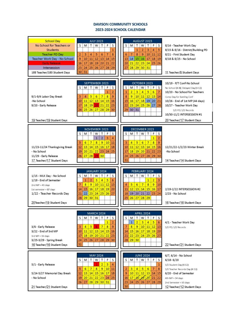 Davison Community Schools Calendar 2024 (Michigan) School Calendar Info