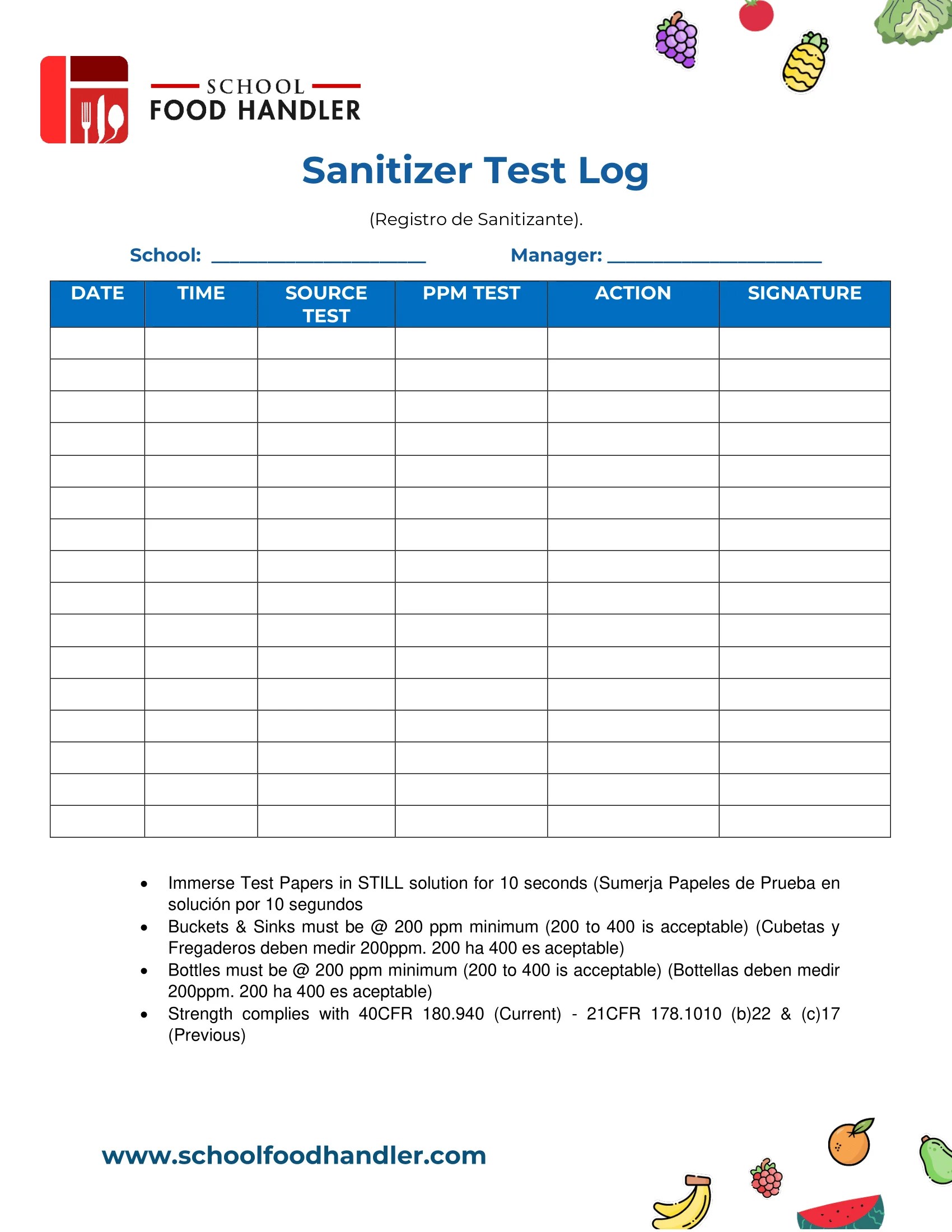 Logs With Live Links – School Food Handler