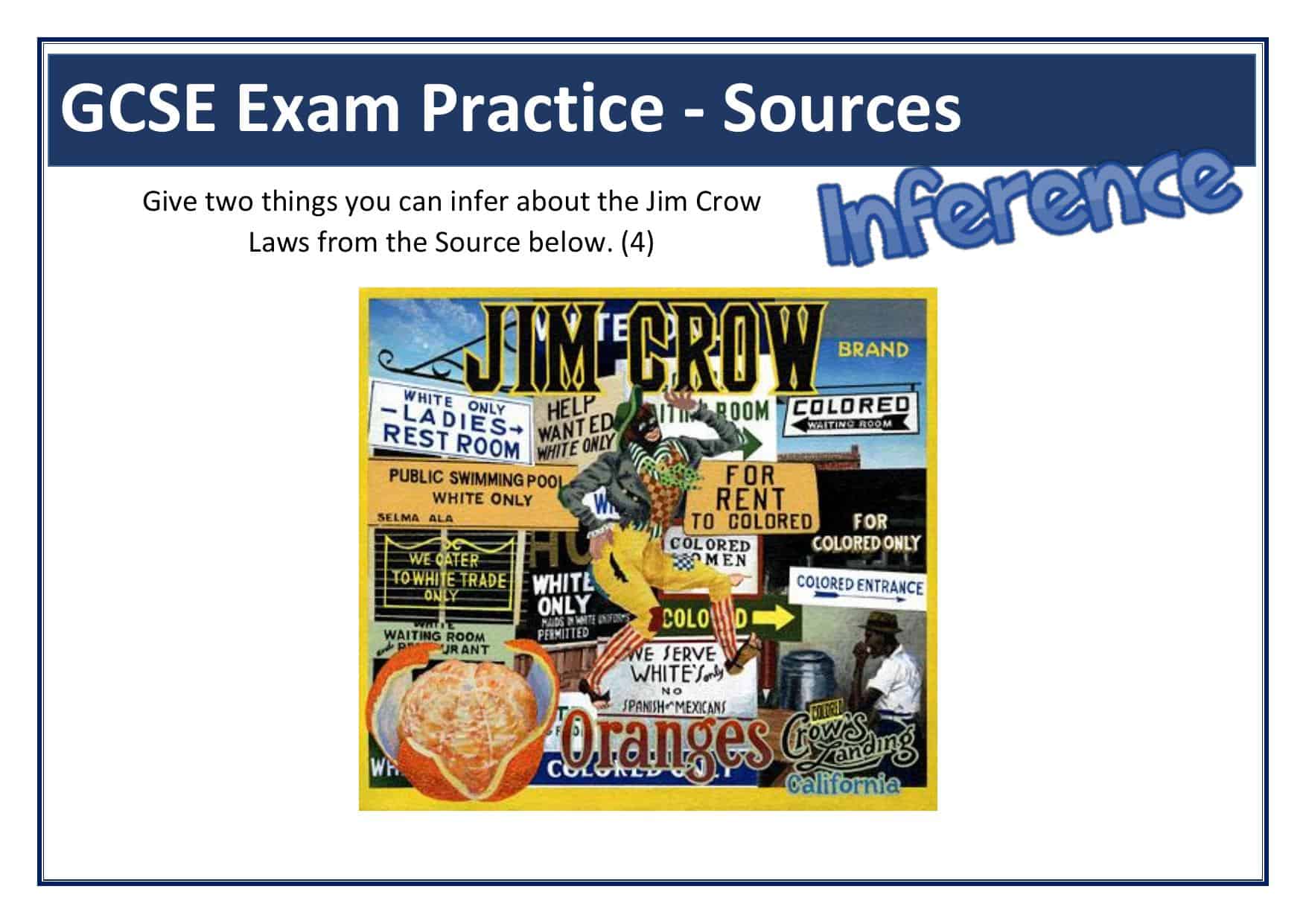 Jim Crow Laws GCSE Inference Source Question Worksheet