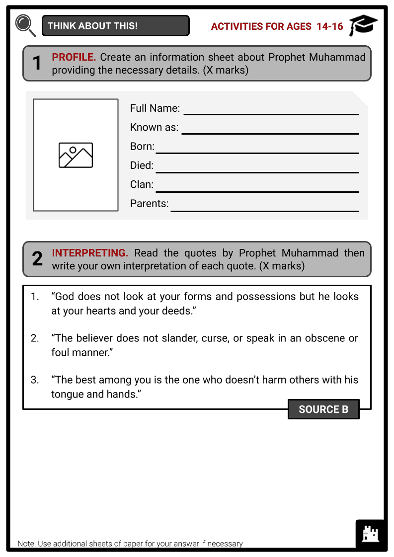 Prophet Muhammad Life, Prophethood, Impact on Islam Worksheets