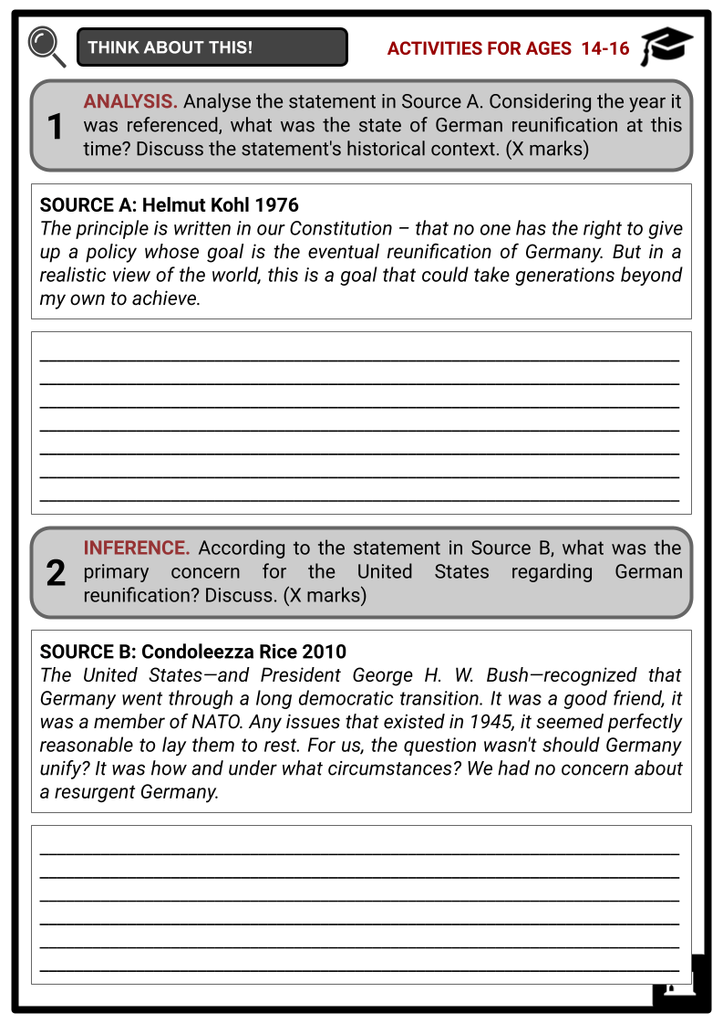 German Reunification Berlin Wall, Treaty History Worksheets