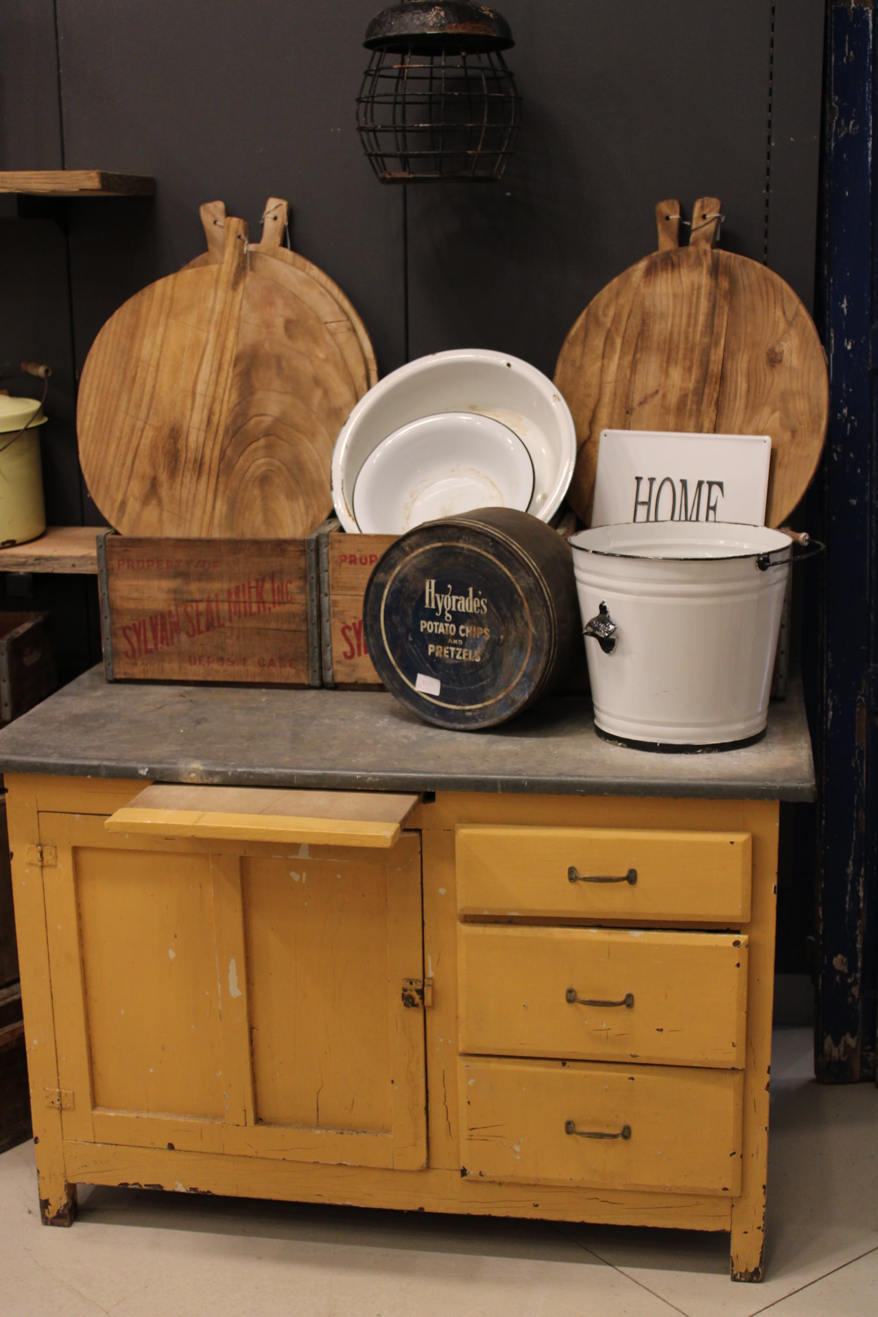 Bakers Table w/ Zinc top Schoolhouse Woodworking