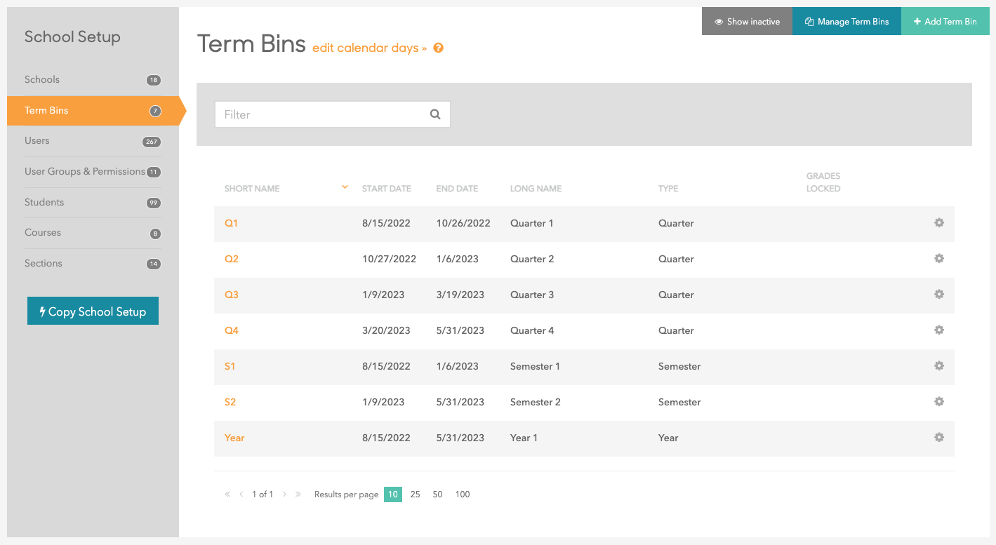 What's the difference between "Terms" and "Term Bins"? Schoolrunner