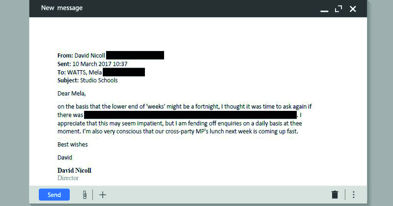 Redacted email feat Schools Week