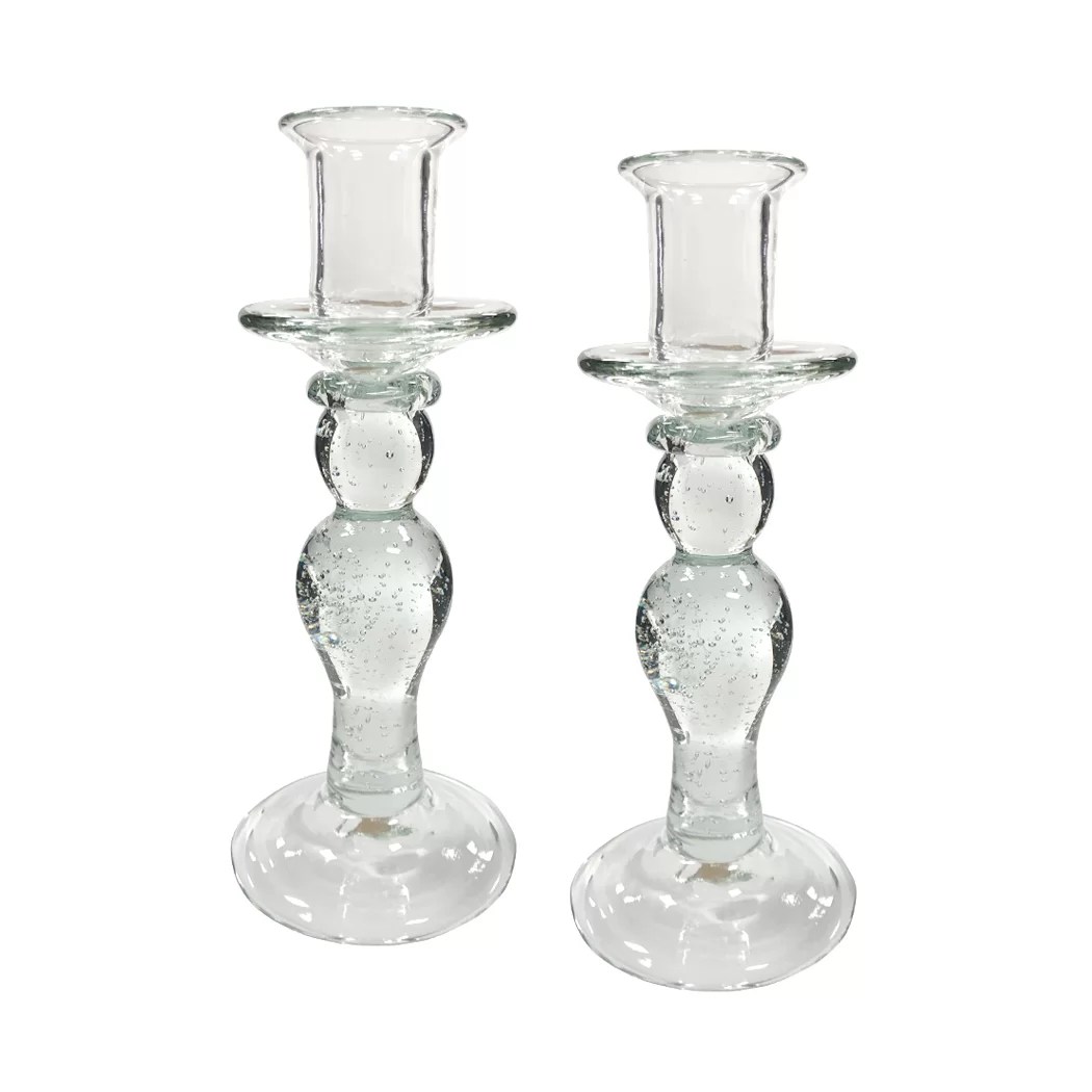 81/2" HandBlown Clear Thick Glass Candlestick Antique Vintage Style Schooner Bay Company