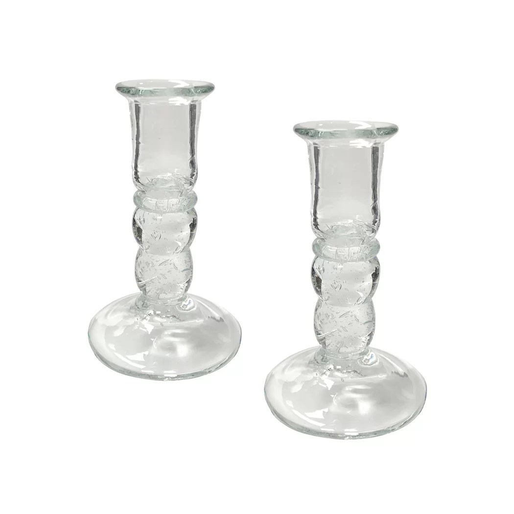 51/4" HandBlown Clear Thick Glass Candlesticks Set of 2 Schooner