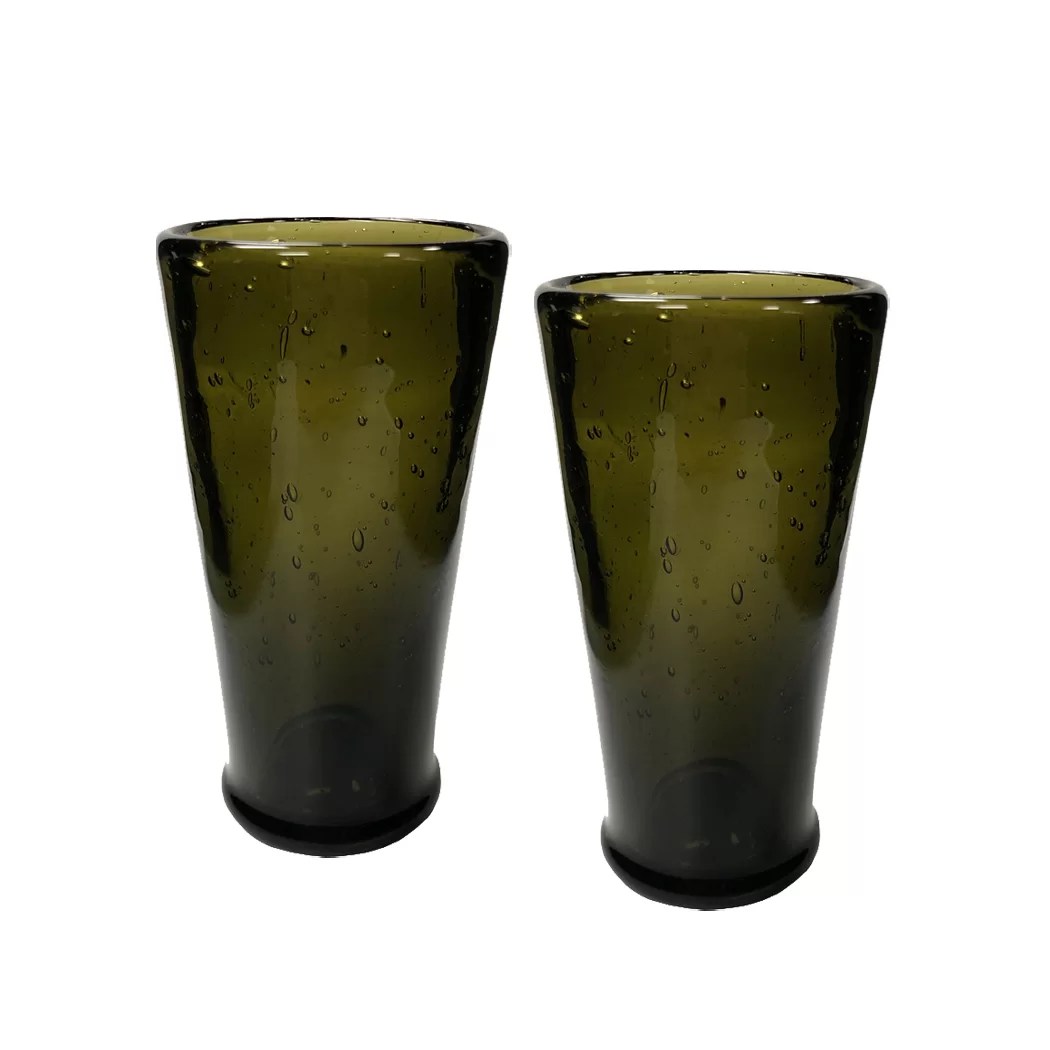 5" HandBlown Green Tavern 6oz. Water Glasses Set of 2 Schooner Bay