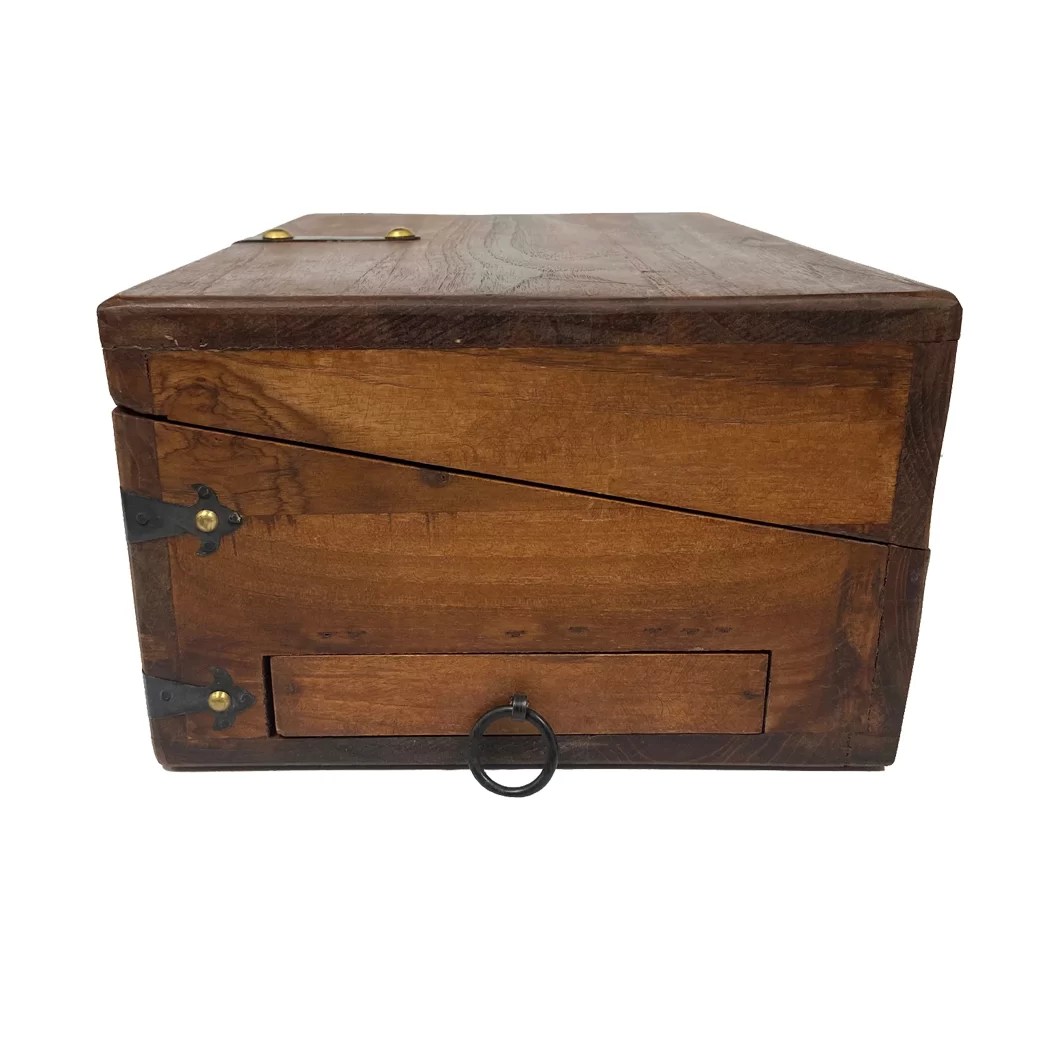 12" Wooden Writing Lap Box with Inkwell Ink Nib Pen and Paper