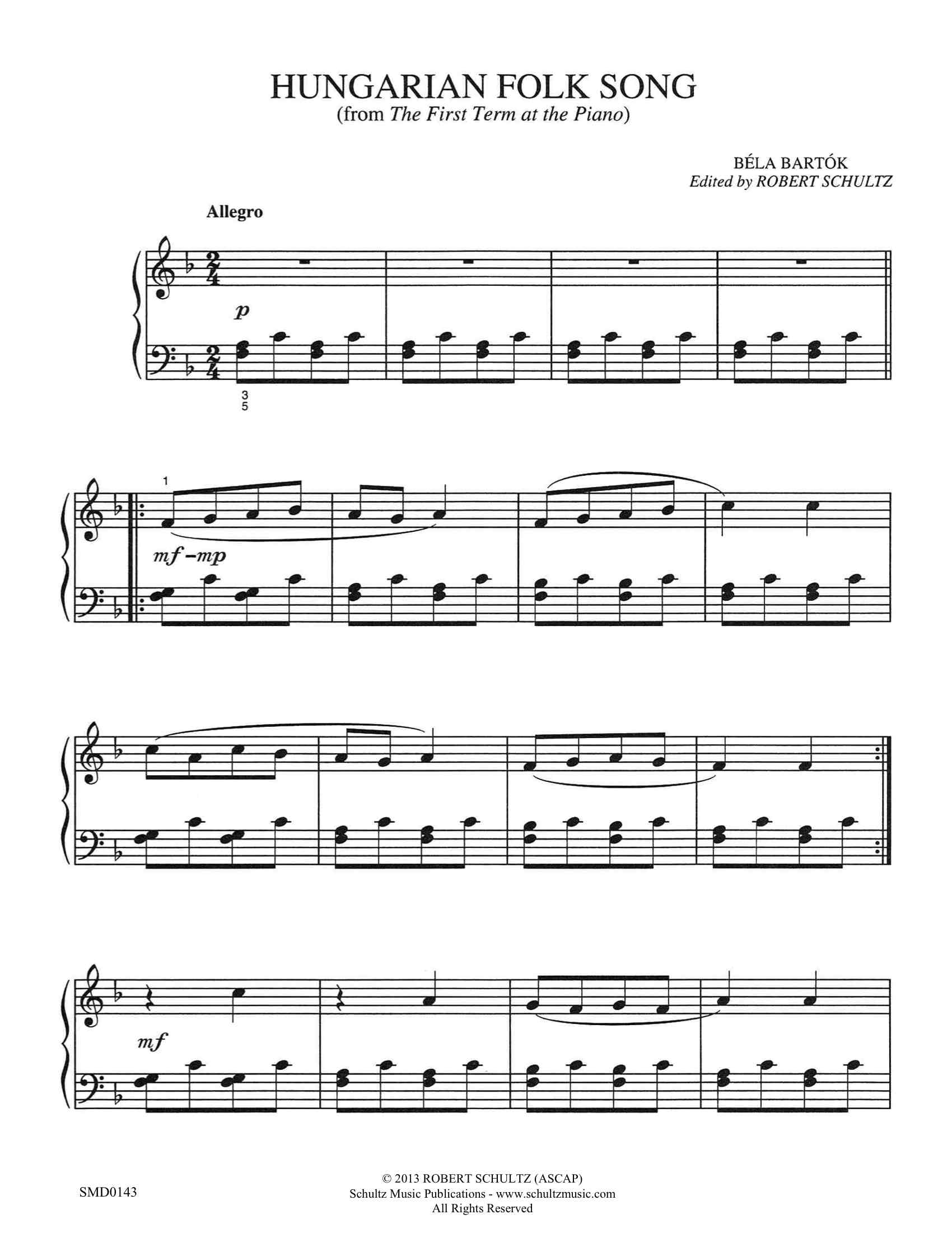 Hungarian Folk Song Schultz Music Publications