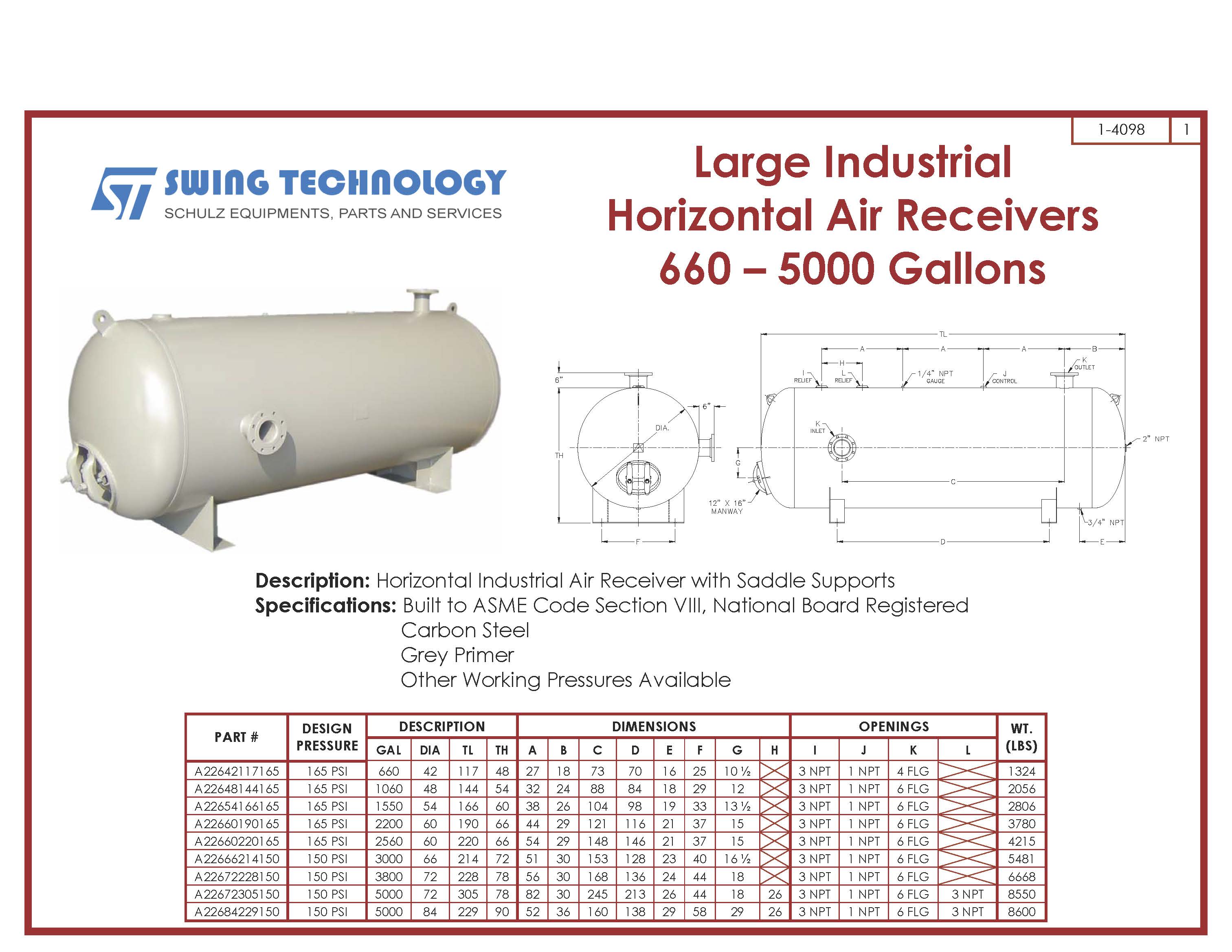 Large Industrial Horizontal Air Receivers 660 5000 Gallons SWING