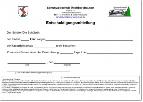 Entschuldigung Schurwaldschule