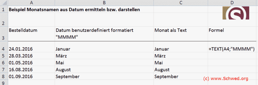ExcelTipp Monatsname aus Datum als Text ausgeben Anuschka Schwed