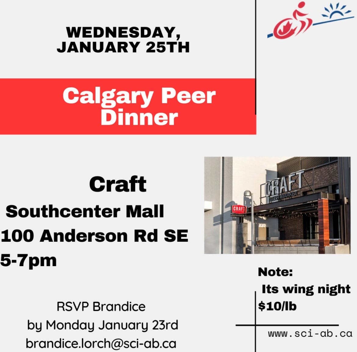 Calgary Peer Dinner at Craft SCI Alberta