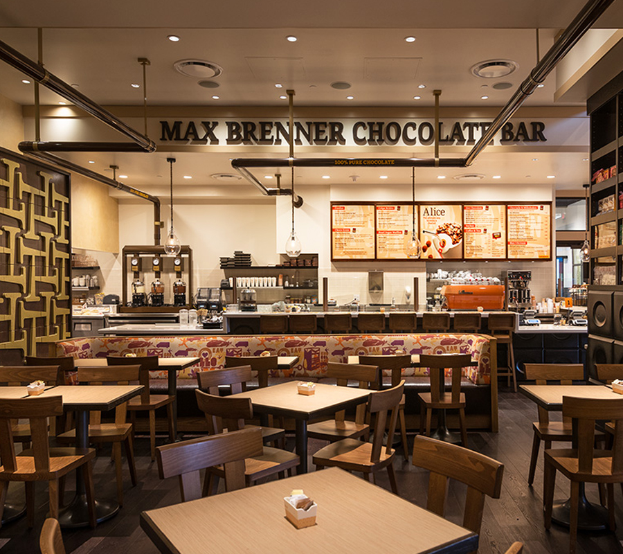 Max Brenner restaurant custom seating done by SCI Custom Millwork
