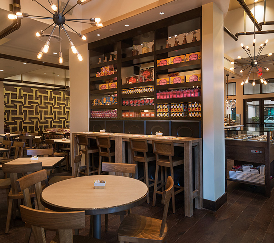 Max Brenner restaurant custom seating done by SCI Custom Millwork