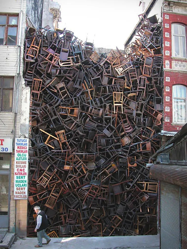 Impressive Chair Installation 1550 Chairs Stacked Between Two City