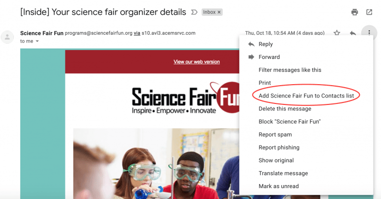 How to make sure Science Fair Fun™ emails land in your inbox Science Fair Fun