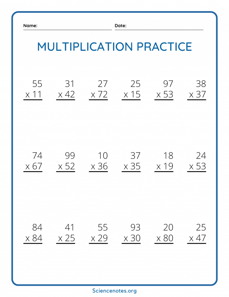 Double Digit Multiplication Worksheets