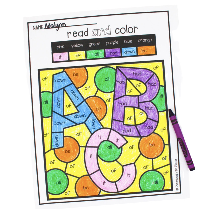 Color by Sight Word Sheets Science of Reading Formula