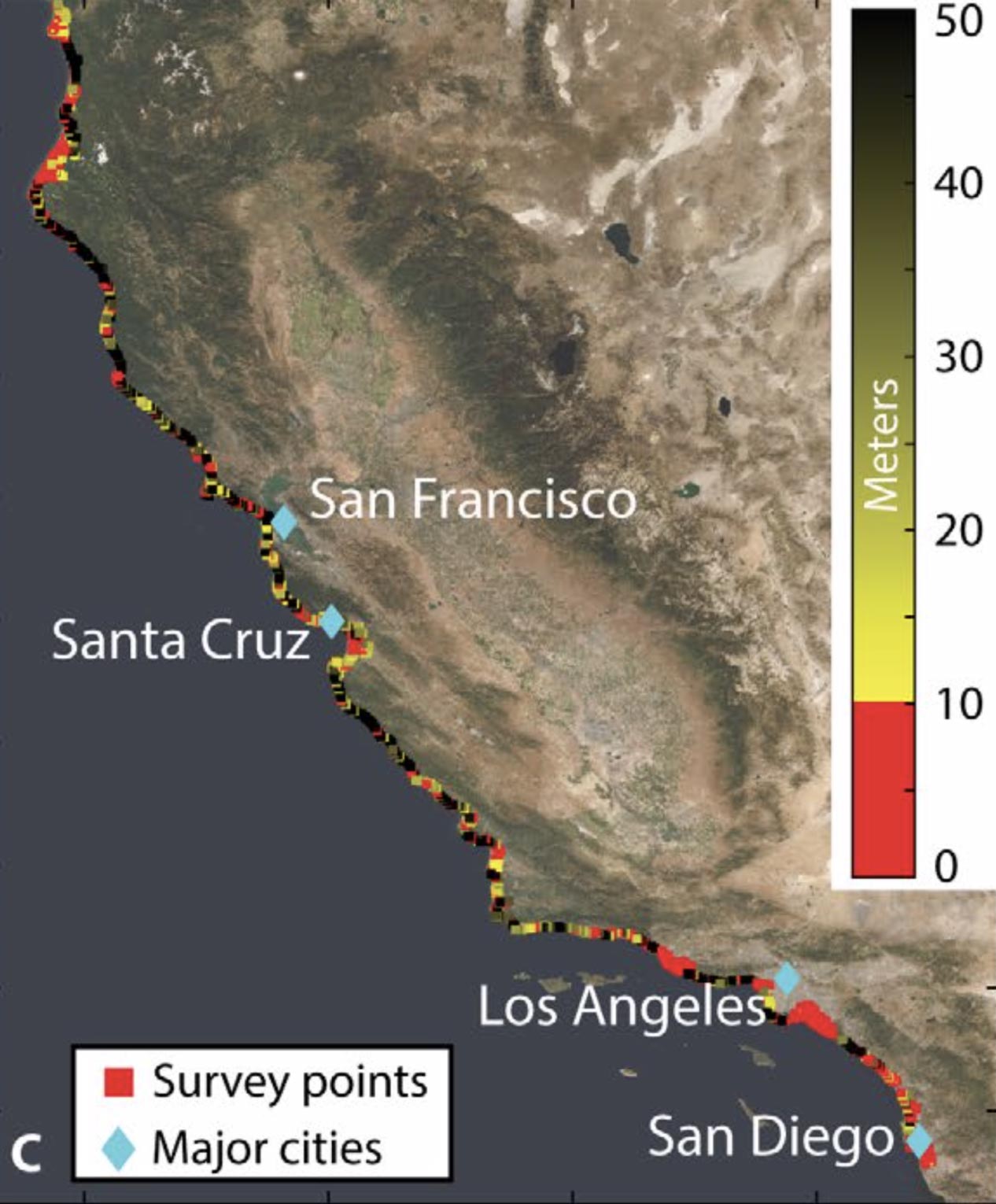 Tracking California’s Sinking Coast From Space San Francisco, Monterey Bay, Los Angeles, and