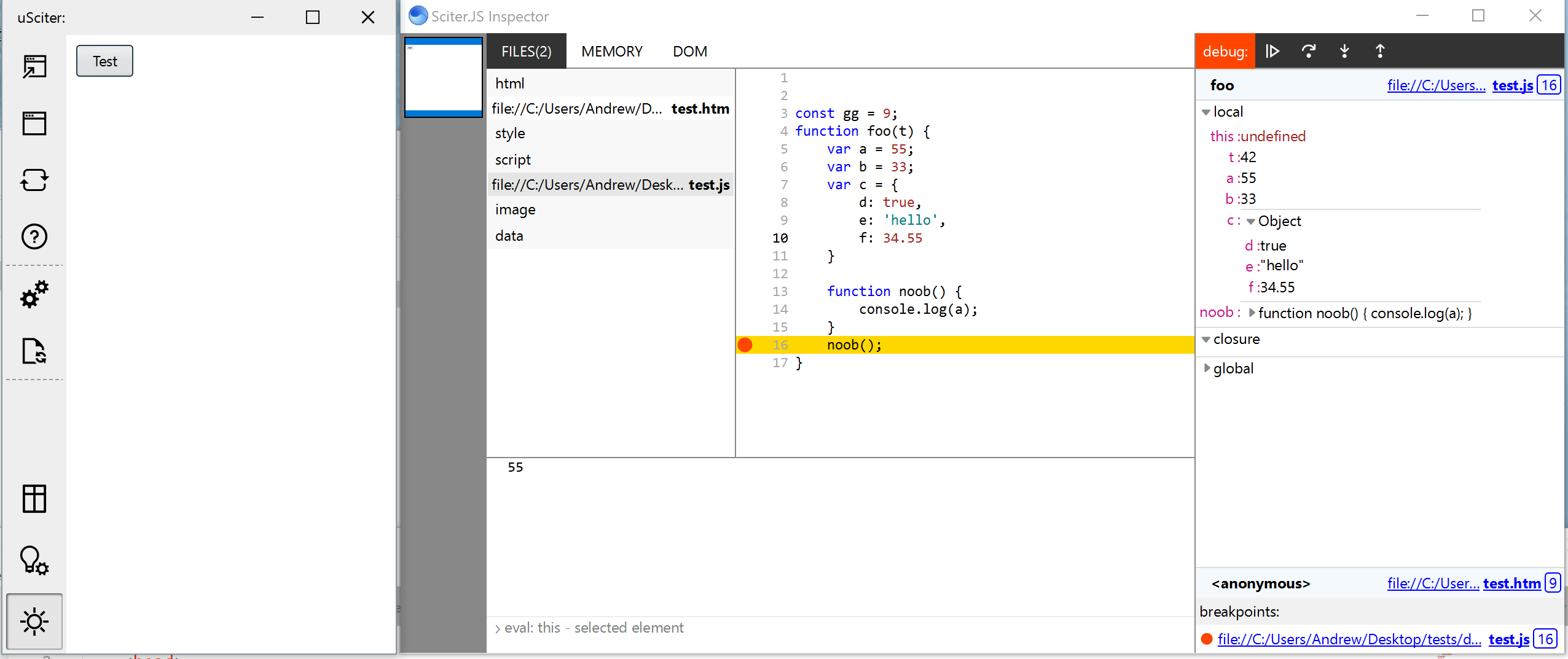 Topic Quick Js, debugger and vs code / sciter
