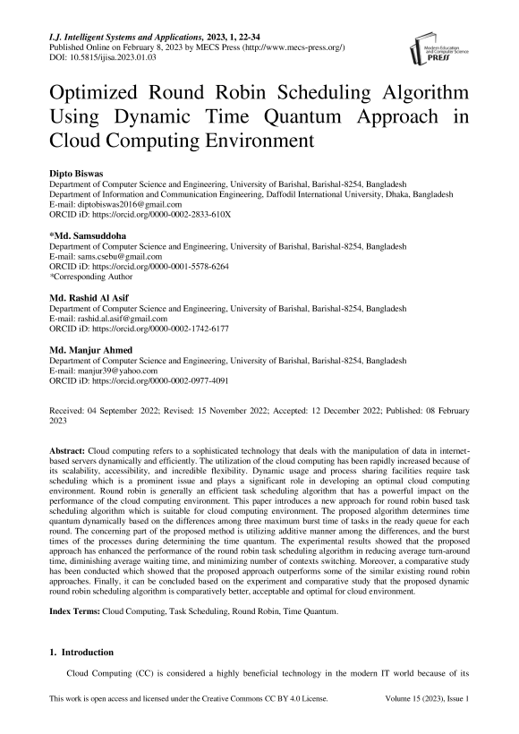 Optimized Round Robin Scheduling Algorithm Using Dynamic Time Quantum