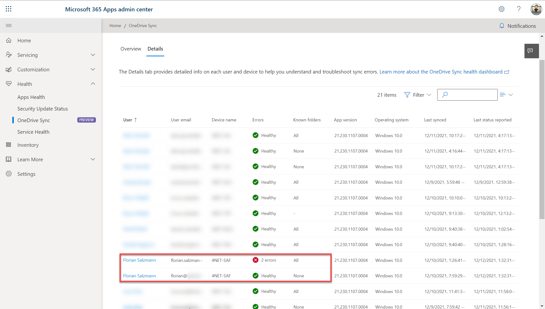 Monitor OneDrive status Sync Admin Reports scloud