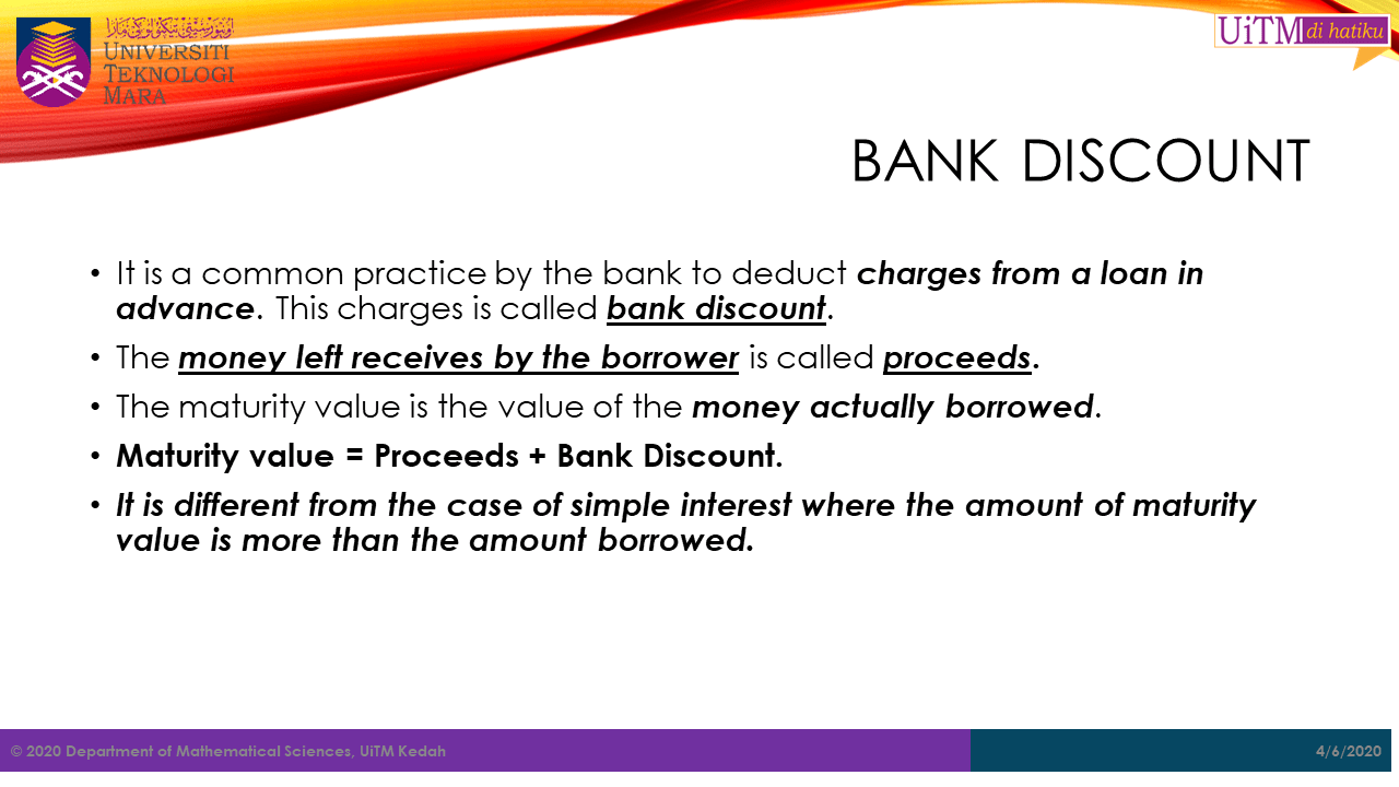 Math. Sc. UiTM Kedah Bank Discount and Promissory Note