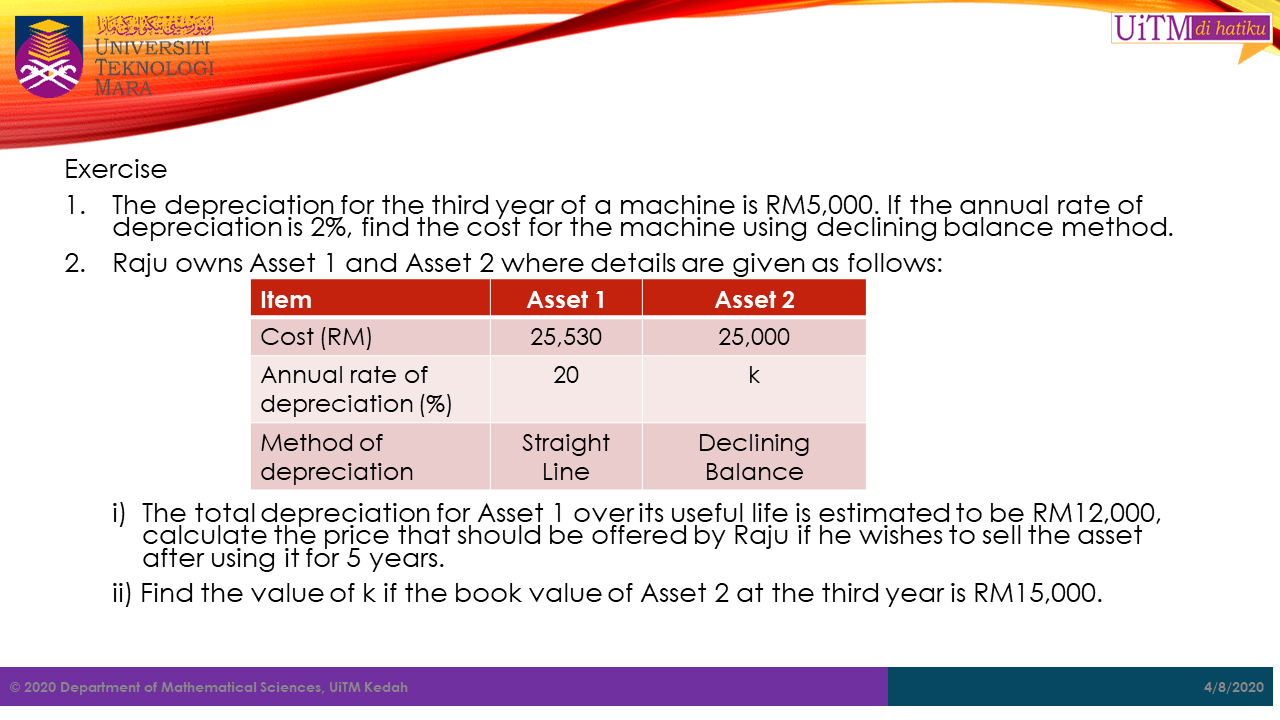 Math. Sc. UiTM Kedah Depreciation