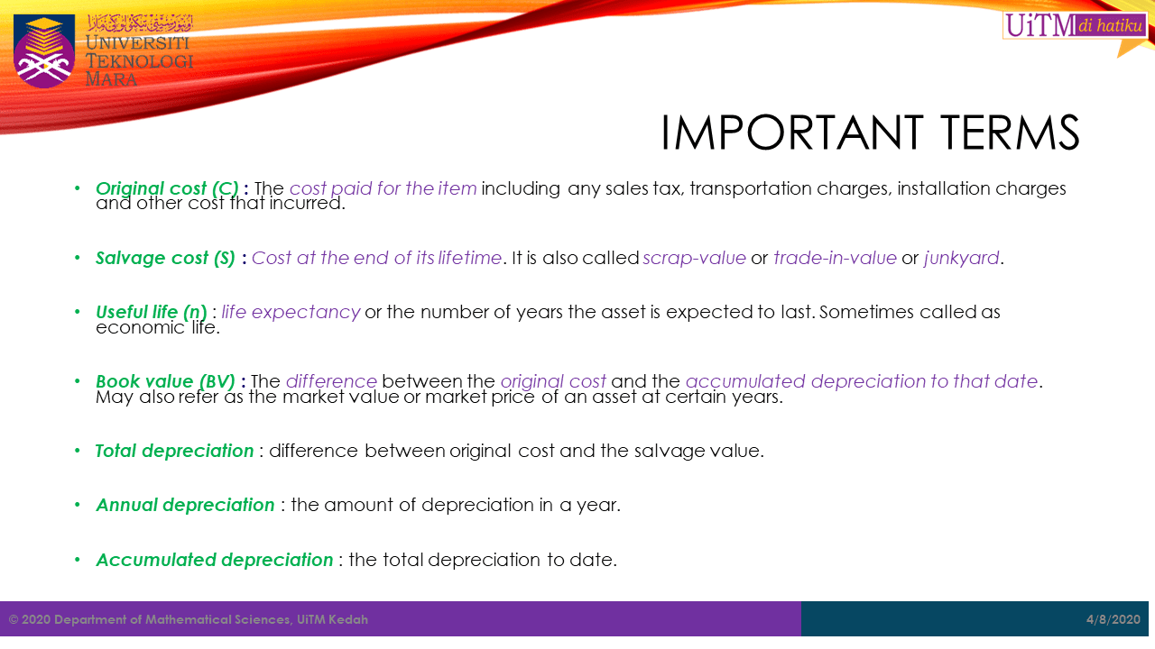 Math. Sc. UiTM Kedah Depreciation