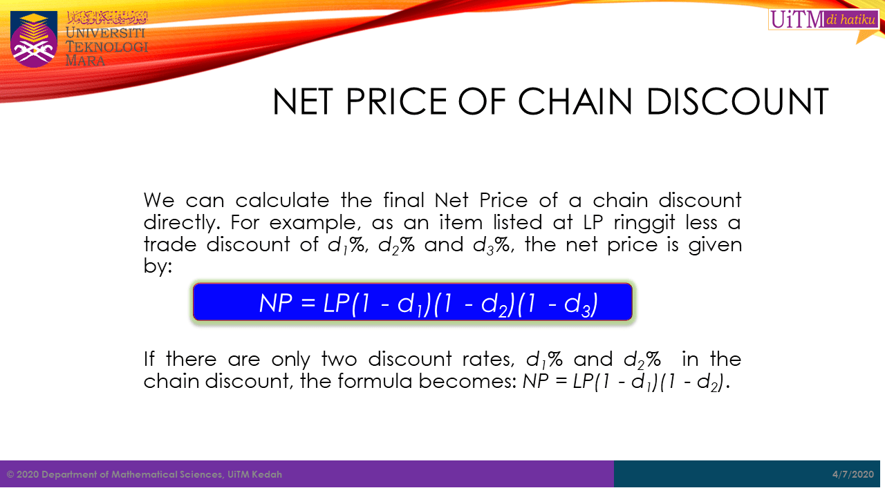 Math. Sc. UiTM Kedah Trade and Cash Discount