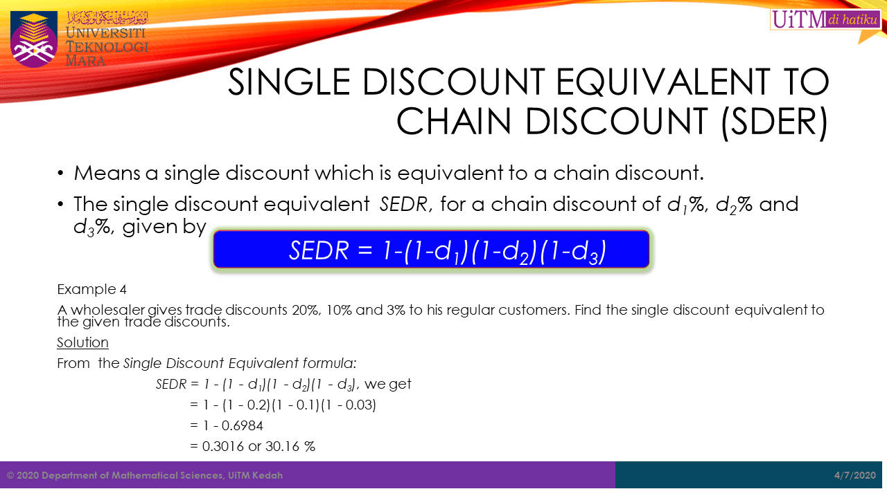 Example Trade Discount Series