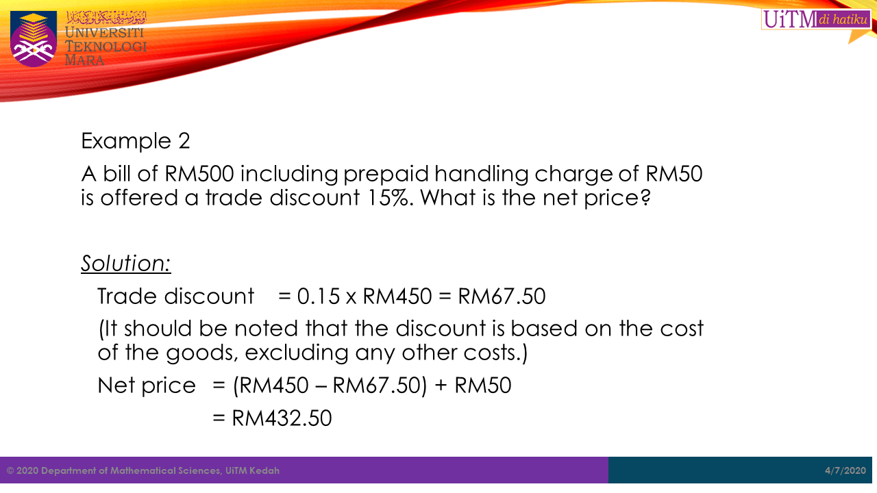 Example Trade Discount Series