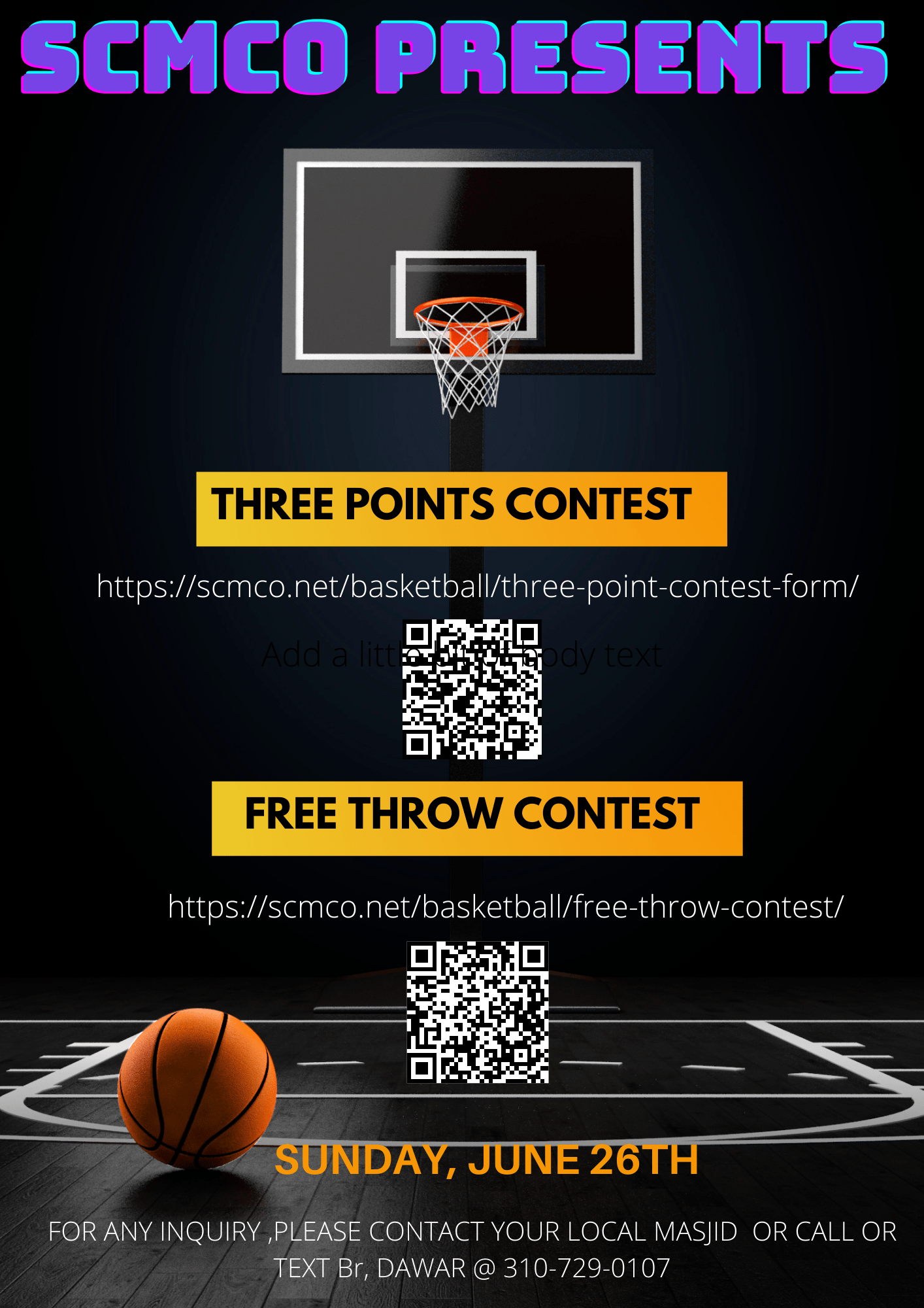 Three Points & Free Throw Contest Flier Southern California Muslims