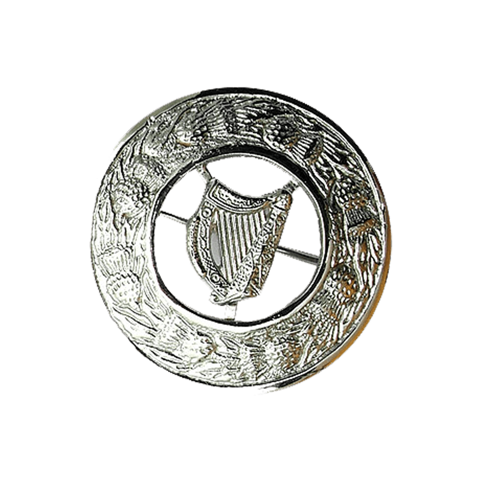 Plaid Brooch Irish Harp Design, 3” Dia Scottish Retail