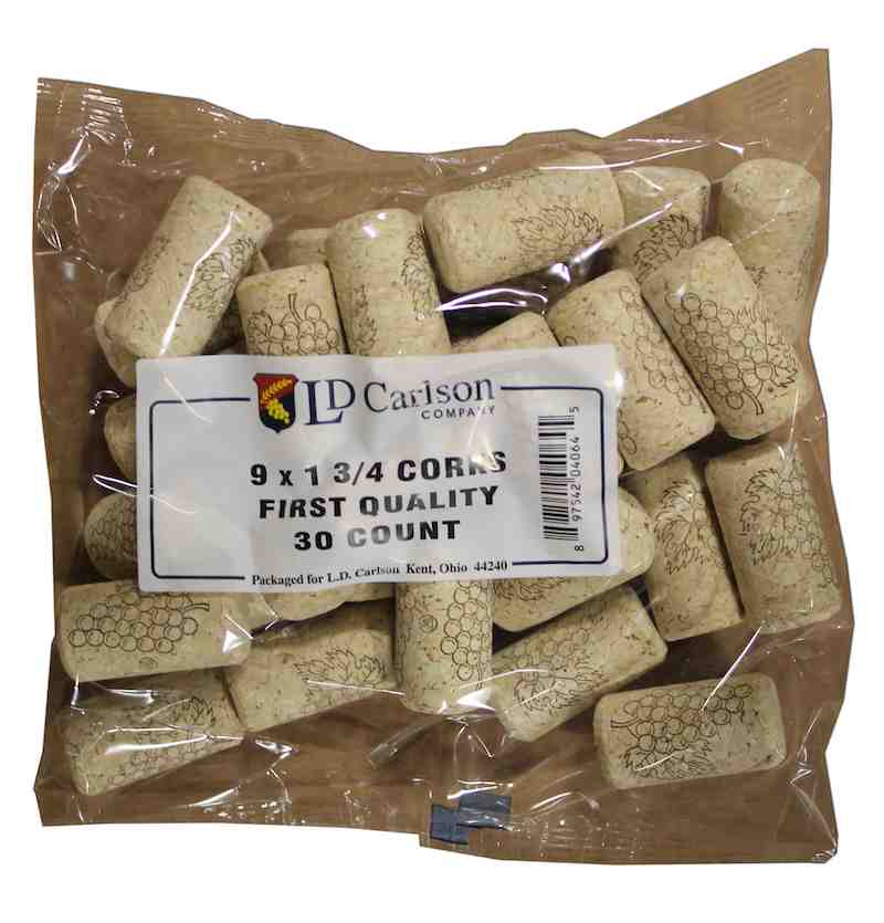 9X1 3/4 First Quality Straight Wine Corks 44 X 23Mm 30/Bag Scotzin Brothers