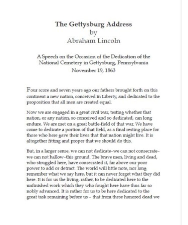 Gettysburg Address PDF - By Abraham Lincoln (FREE DOWNLOAD)