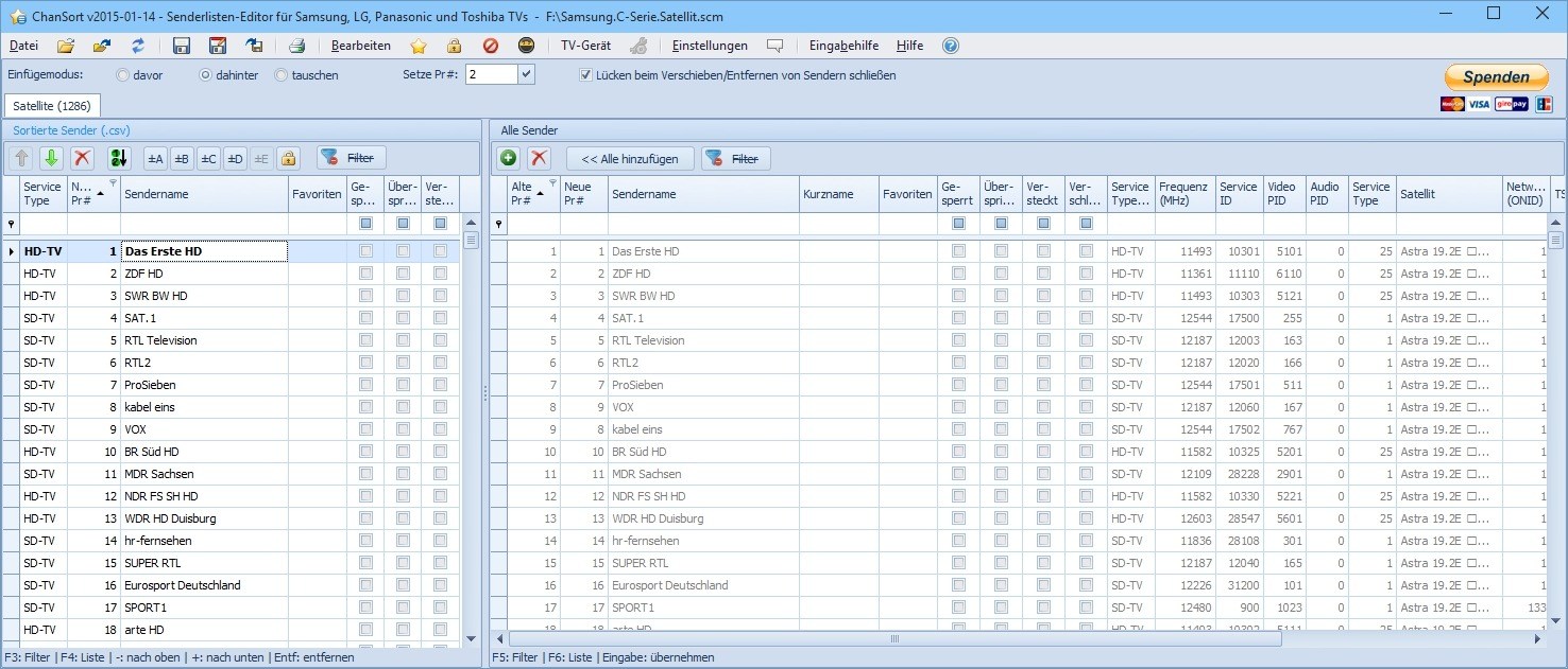 ChanSort Download TVSenderlisten am PC bearbeiten