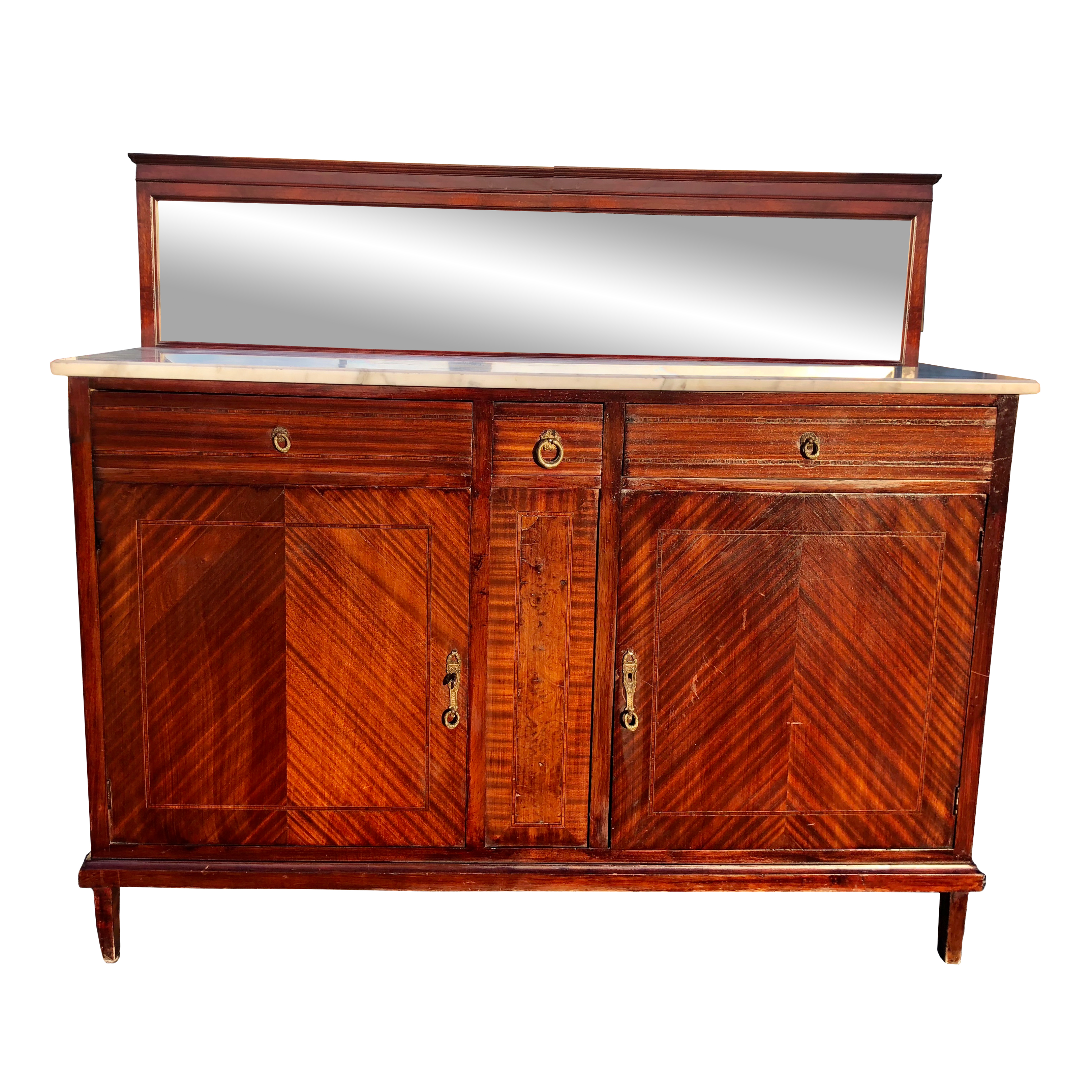 Antique French Art Deco Marble Top Buffet Server w/ Mirror Back Scranton Antiques