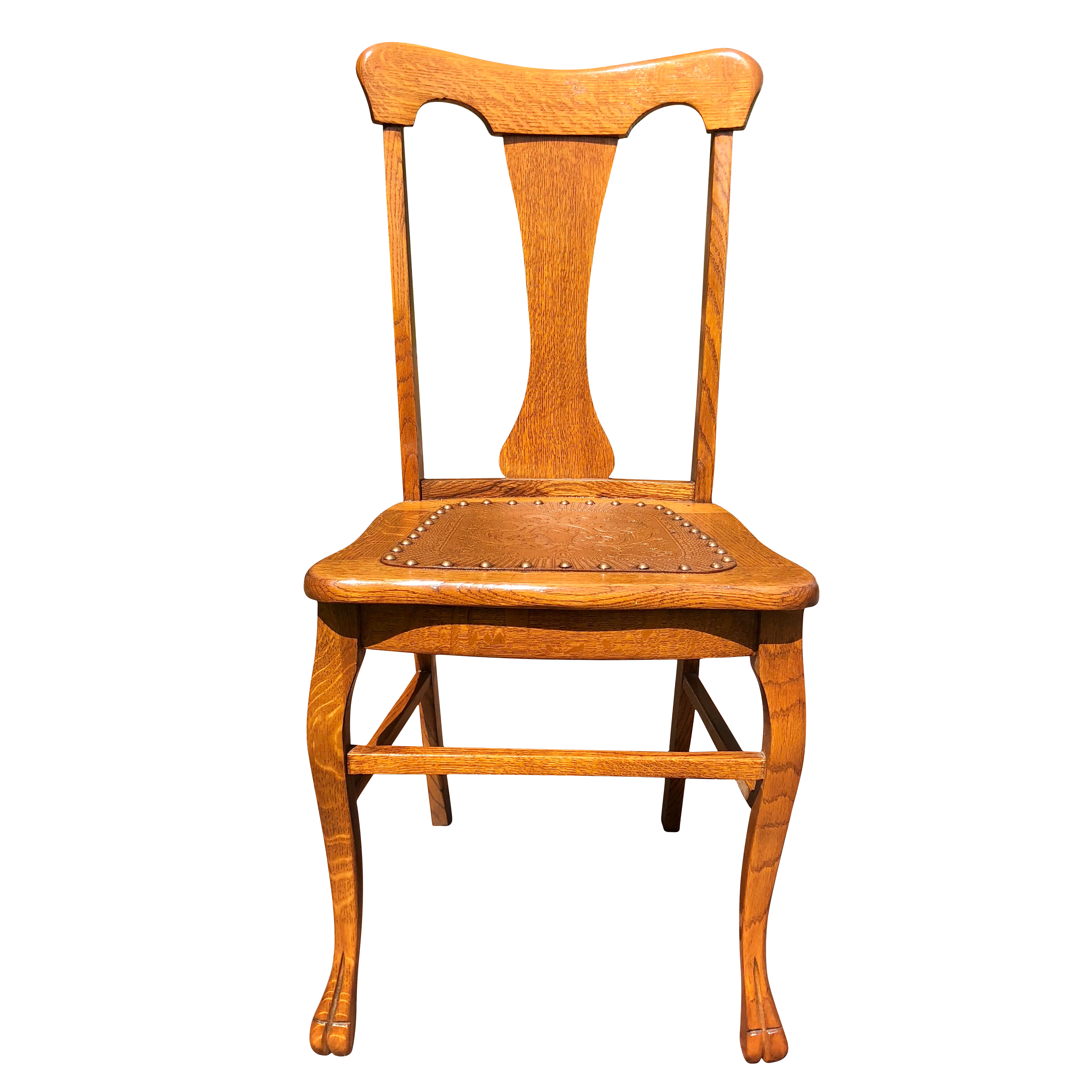 Antique French Country Quartersawn Oak TBack Dining Chairs with