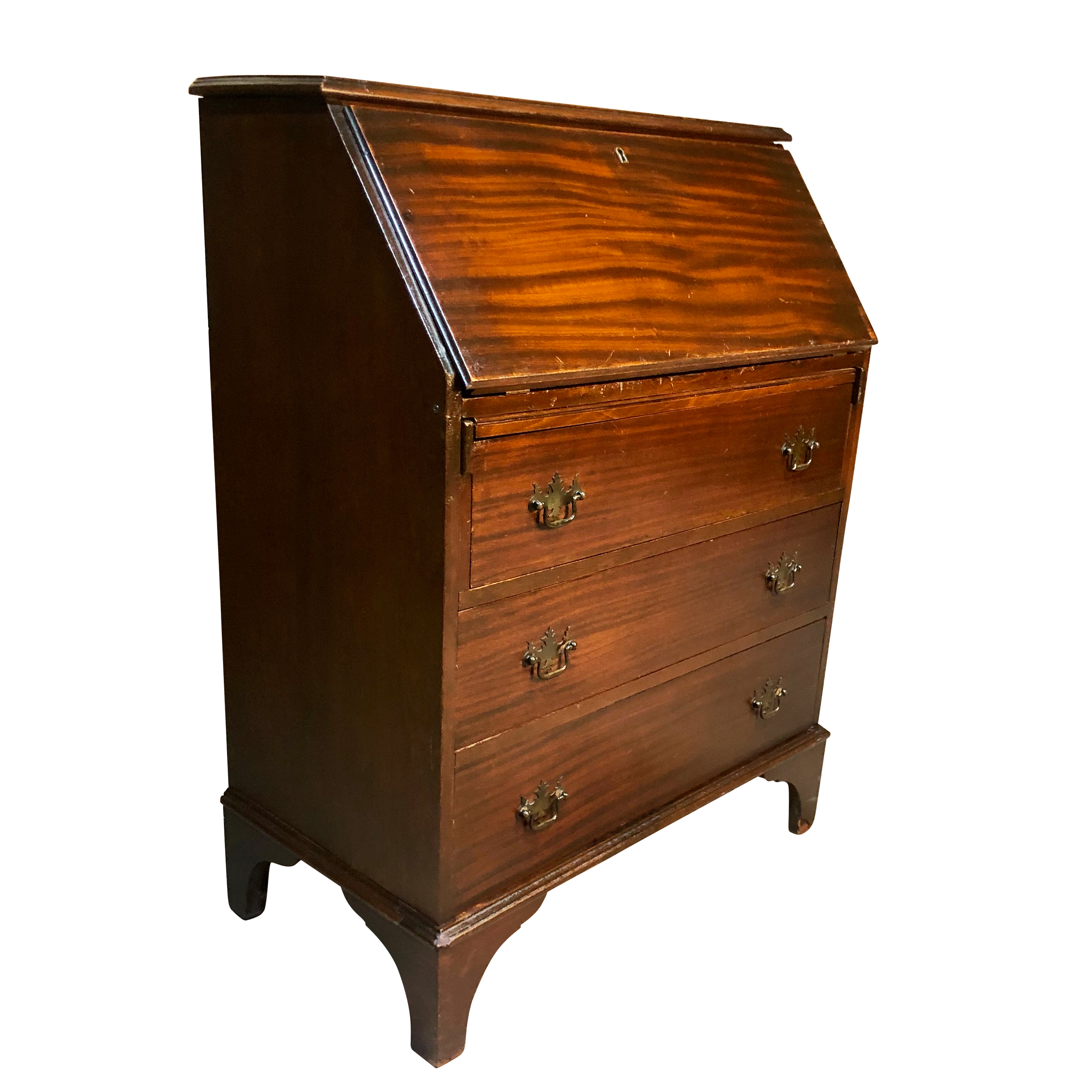 Mahogany Drop Front Secretary Desk Antique Chippendale Style Flame Mahogany Drop Front Secretary Desk