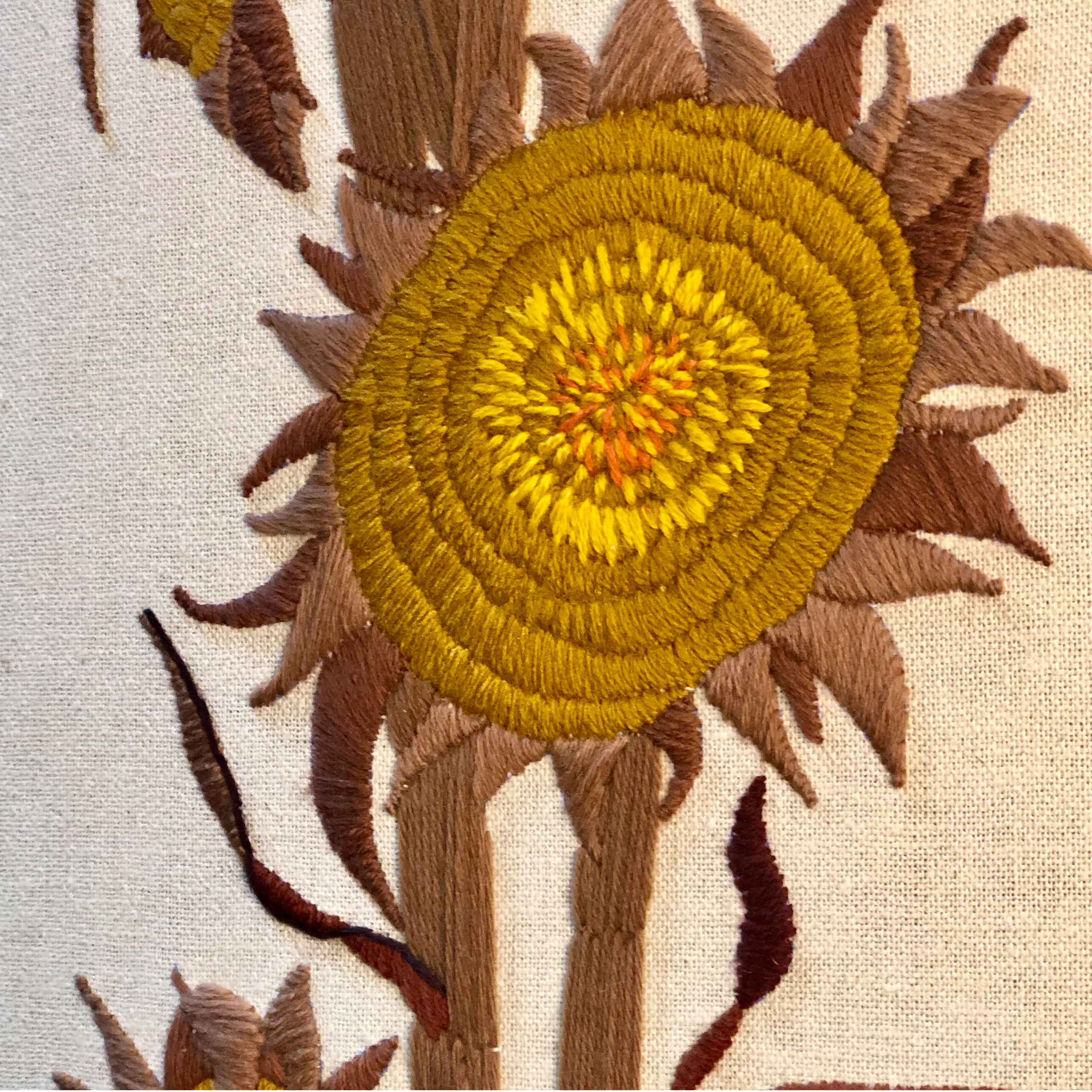 Mid Century Modern Crewel Embroidery Needlepoint Sun