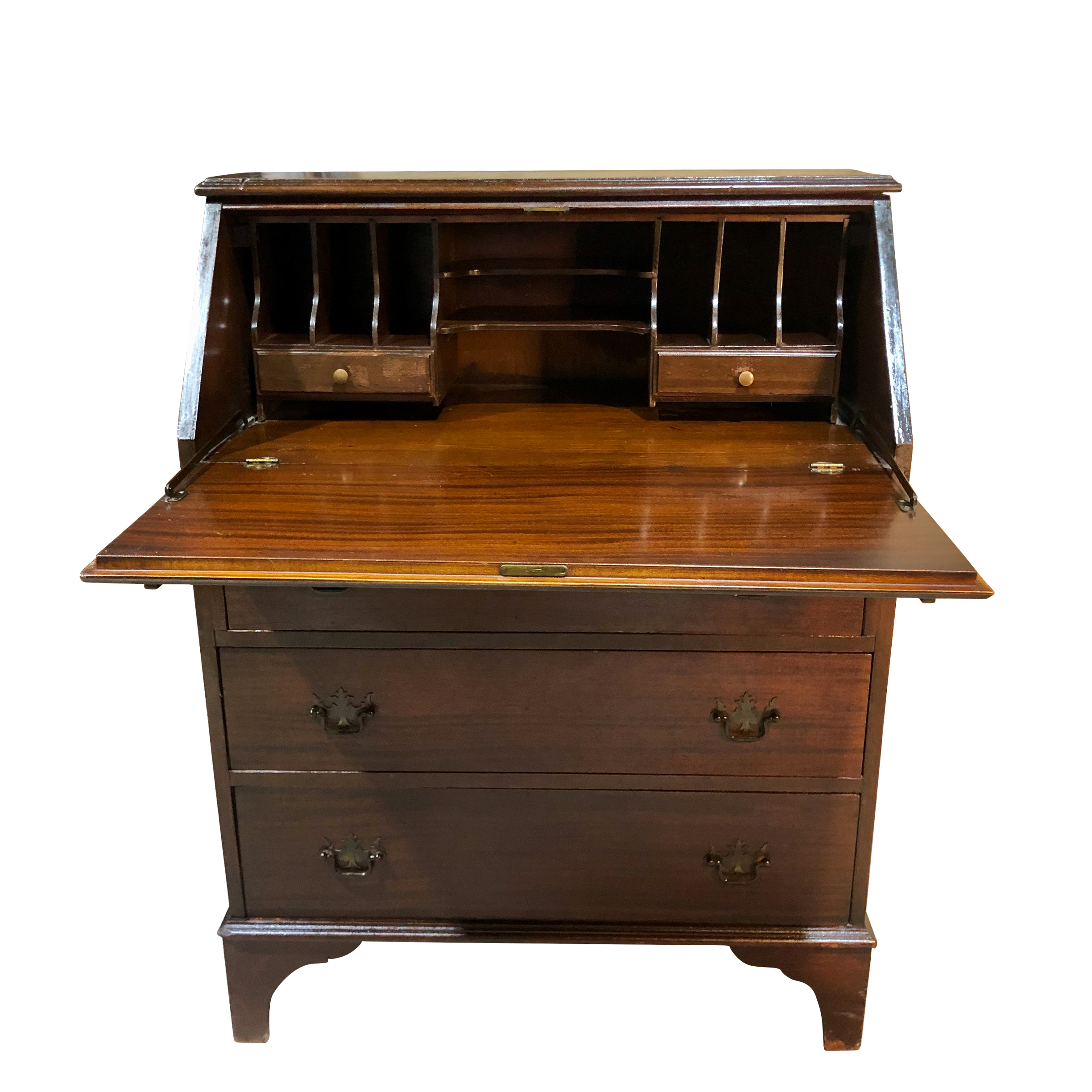 Mahogany Drop Front Secretary Desk Antique Chippendale Style Flame Mahogany Drop Front Secretary Desk